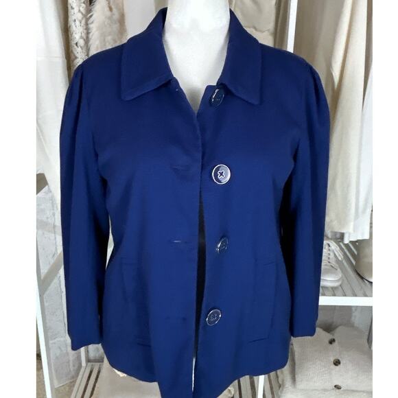 Dialogue Women's Size M Royal Blue Lined Button Up Jacket #0608 - Picture 1 of 10